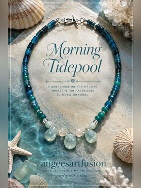 “Morning Tidepool”-Aquamarine, Blue Moonstone & Blue Apatite, 925 stamped clasp